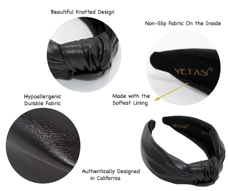 YETASI Warm Stylish Black Leather Headbands for Women, Wearable All Day. Trendy Head bands for Women's Hair Knotted Headband for Women is a Top Knot Womens Fashion Designer for Girls - Image 4